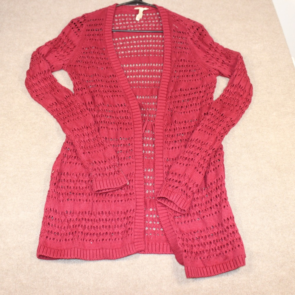 Matilda Jane Womens Medium Red Pointelle Crochet Open Front Cardigan HTE8740-JJ